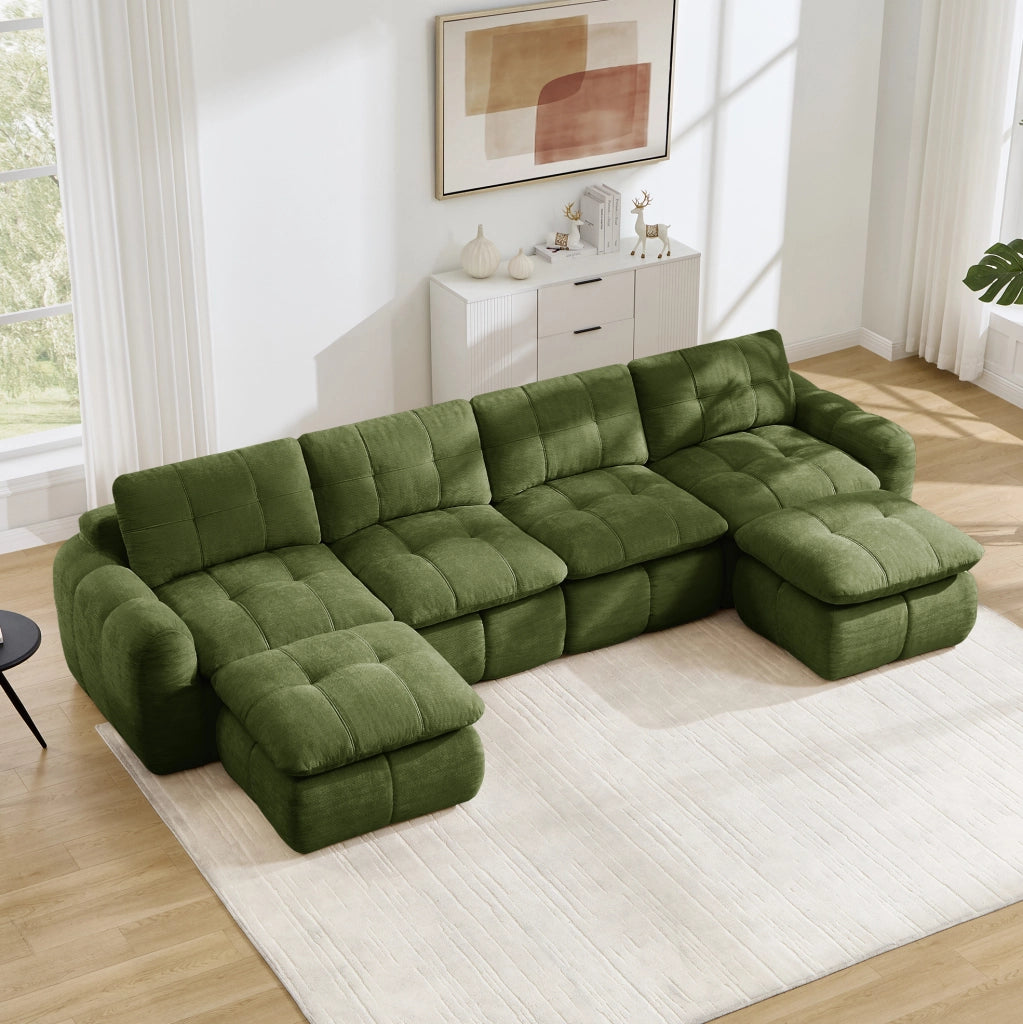Divano modulare in chenille; 334x160x68 cm; verde