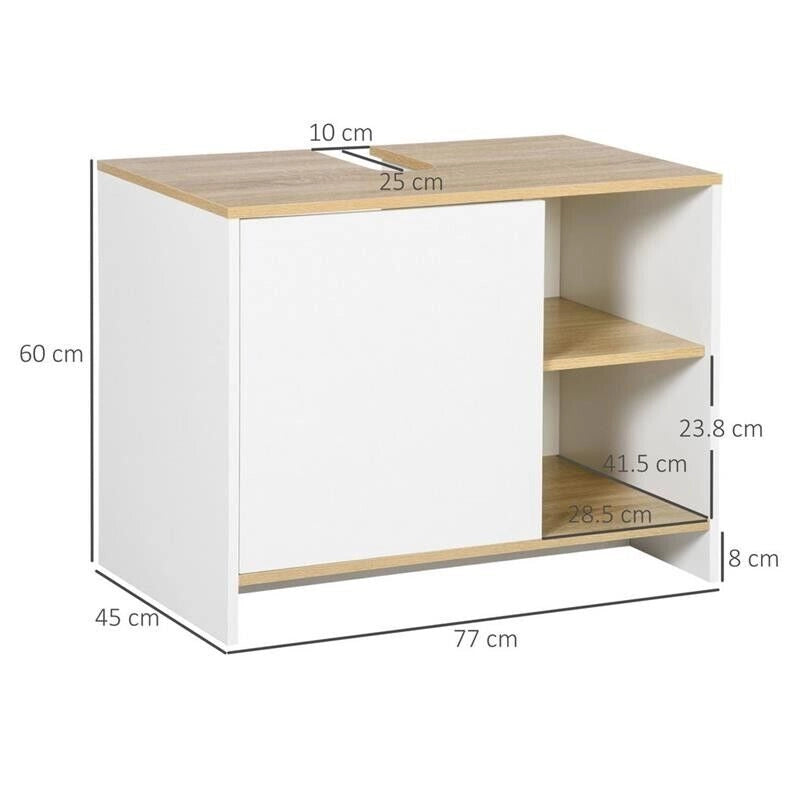 MOBILE BAGNO SOTTOLAVABO CON ARMADIETTO E 2 MENSOLE 77X45X60CM BIANCO E LEGNO