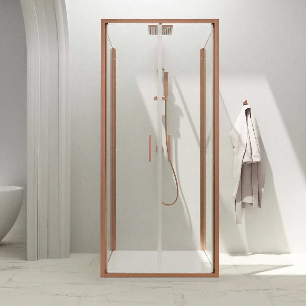 Box doccia 3 lati 80x100x80cm con porta saloon profili rame spazzolato vetro 6mm trasparente anticalcare h190| Portofino