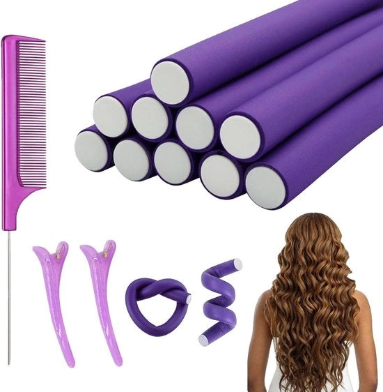 Piastrine a rullaggio per capelli lunghi e corti 10 pezzi - Krultangen per grandi onde - Uso per donne e ragazze