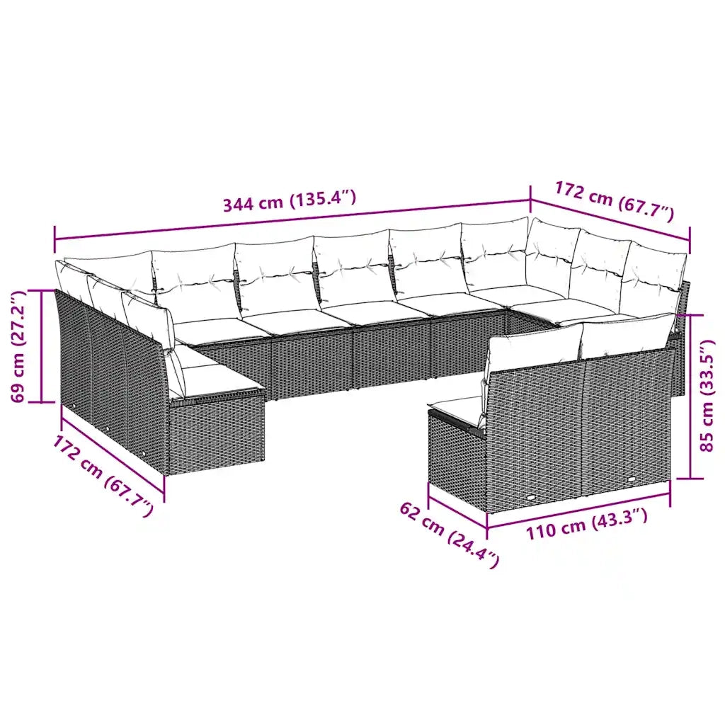 Set Divani da Giardino 12 pz con Cuscini Marrone in Polyrattancod mxl 87550