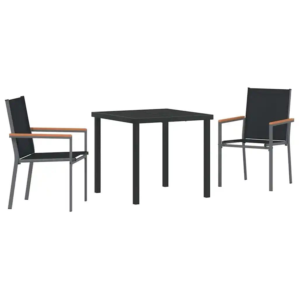Set da Pranzo per Giardino 3 pcs Nero