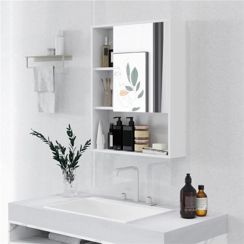 ARMADIETTO BAGNO CON SPECCHIO RIPIANI E SCAFFALE REGOLABILE MONTAGGIO A PARETE 60X15X76CM BIANCO