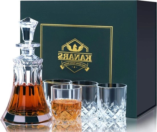 Set di Caraffati da Whisky con 4 Calici in Cristallo - Regalo per Lui - Set da 5 Pezzi