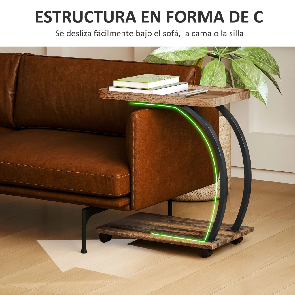 Tavolino con Ruote Forma C ¨C Xylo ¨C Marrone e Nero 52x34x60 cm