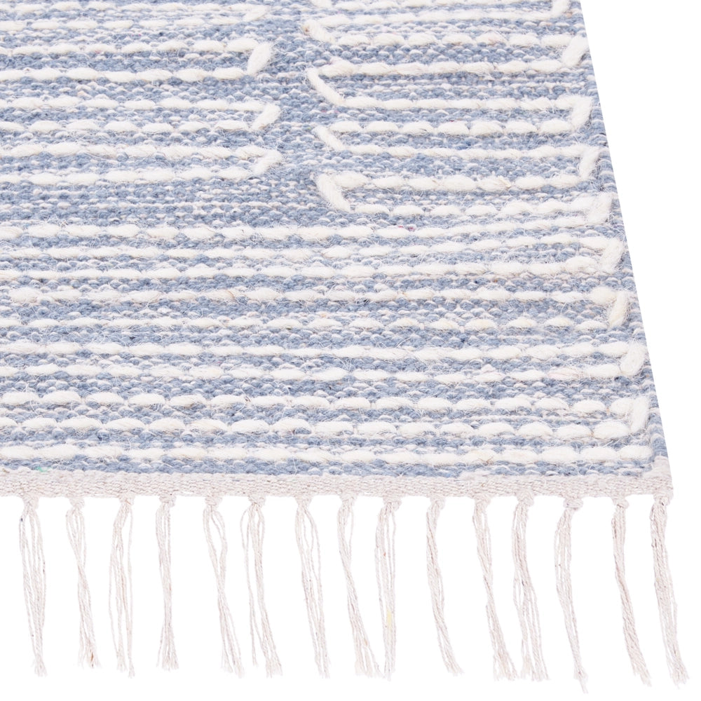 Tappeto in cotone e lana con nappe bianco blu 140 x 200 cm soggiorno camera da letto