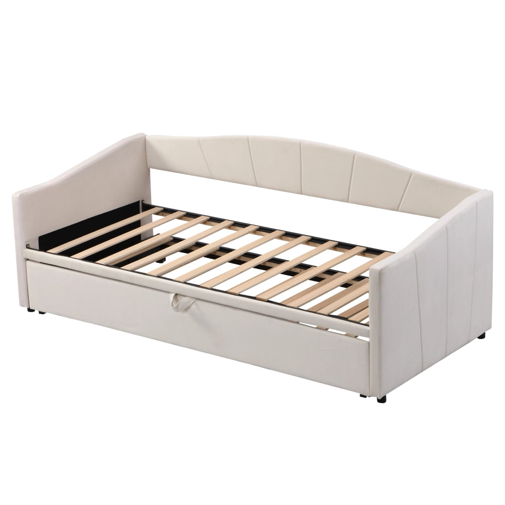 Letto poltrona estraibile in velluto beige 90x200 cm