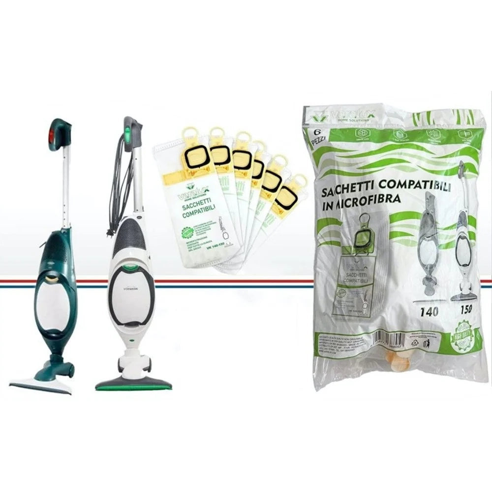 Trade Shop - Set 6 Sacchetti Per Aspirapolvere In Microfibra Compatibili Per Modelli Vk140/vk150 88057 -