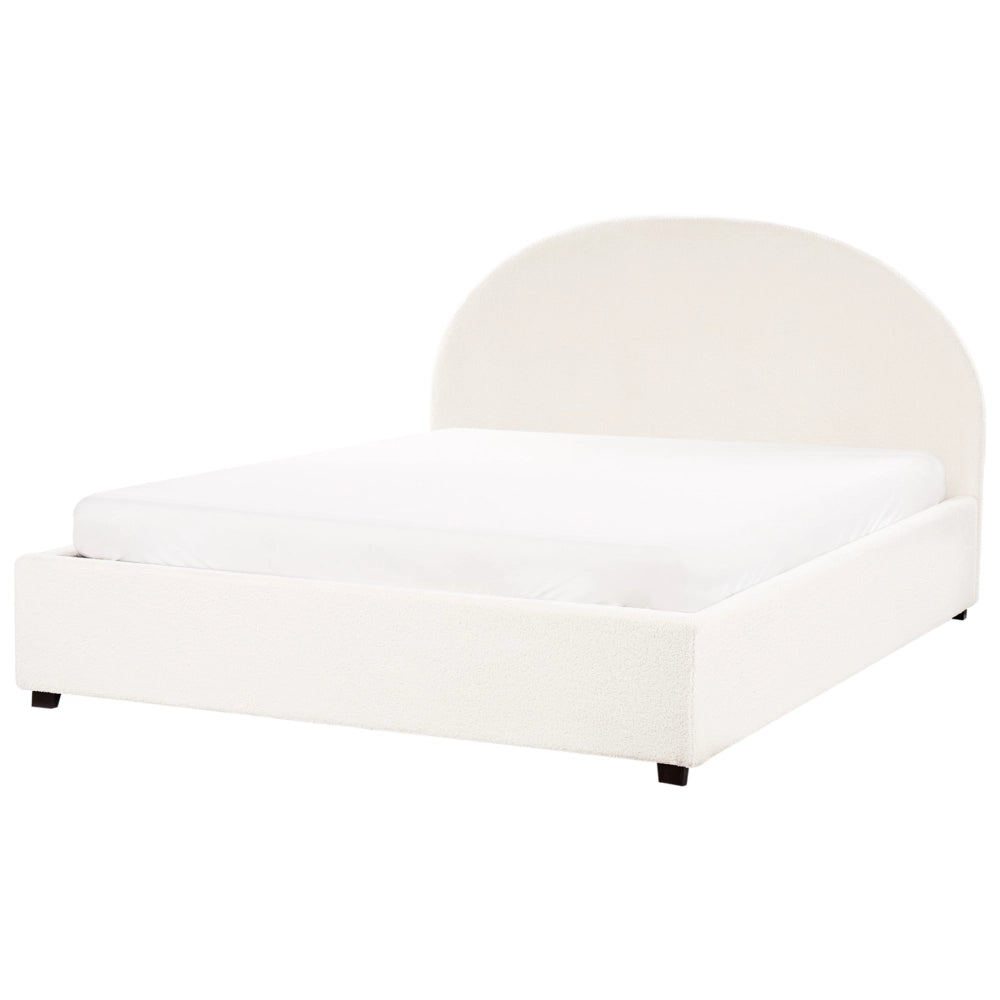 Letto contenitore matrimoniale imbottito tessuto bianco sporco retrò minimalista 160 x 200