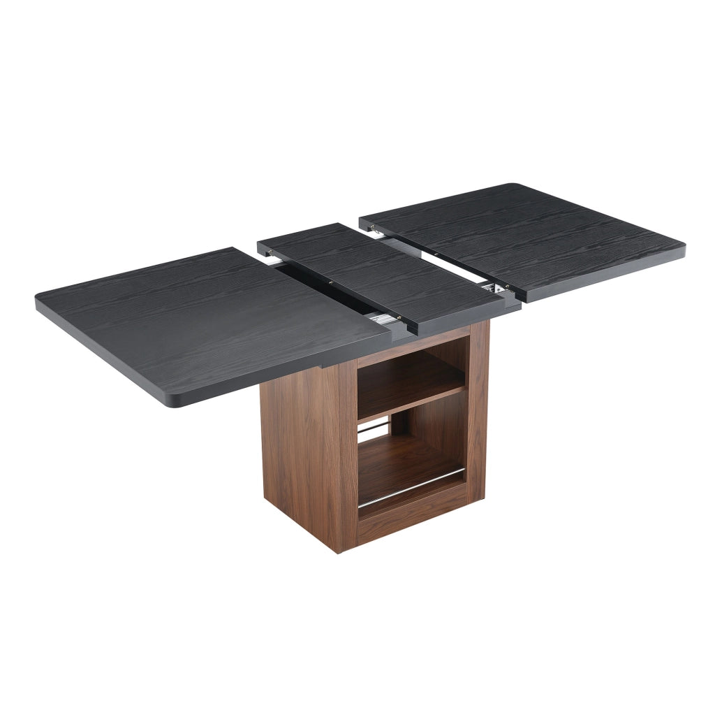 Tavolo da pranzo allungabile 130-160 cm con ripiano; MDF; nero e noce