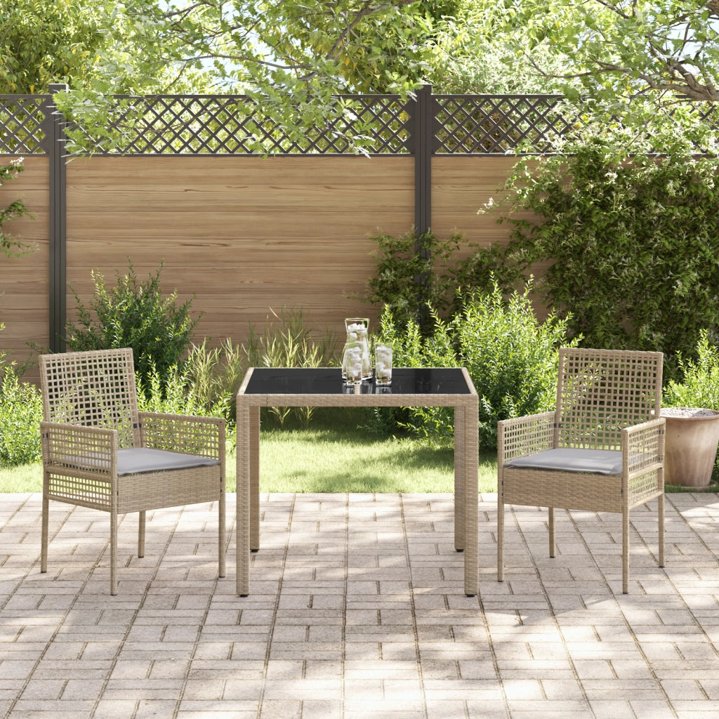 Set da Pranzo da Giardino a 3 Pezzi con Cuscini Beige in Polyrattan