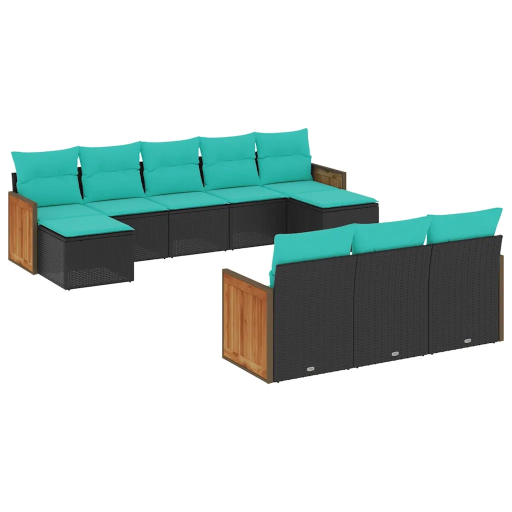 Set Divani da Giardino 10 pz con Cuscini Nero in Polyrattan 3228094