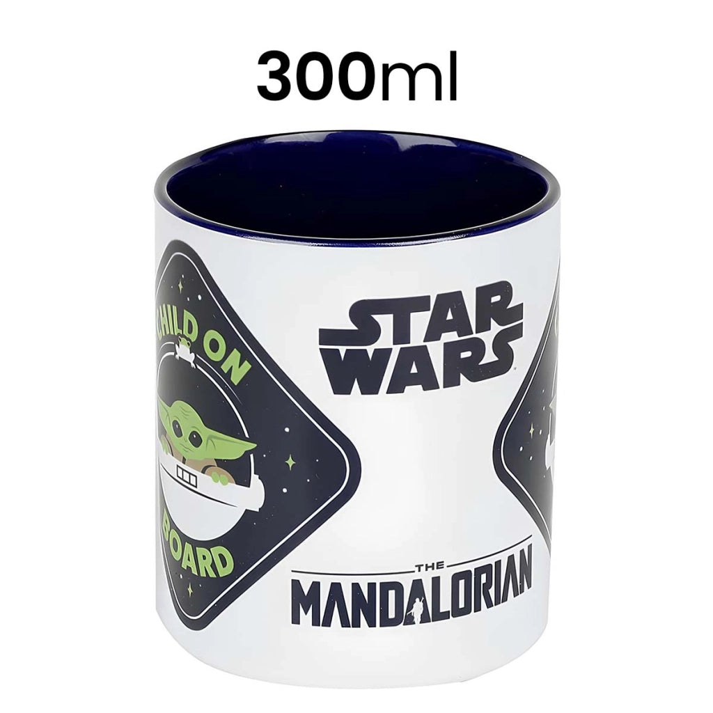 Tazza 300ml in Ceramica con Illustrazione Grogu The Mandalorian in Confezione Regalo Bianco / Blu Star Wars