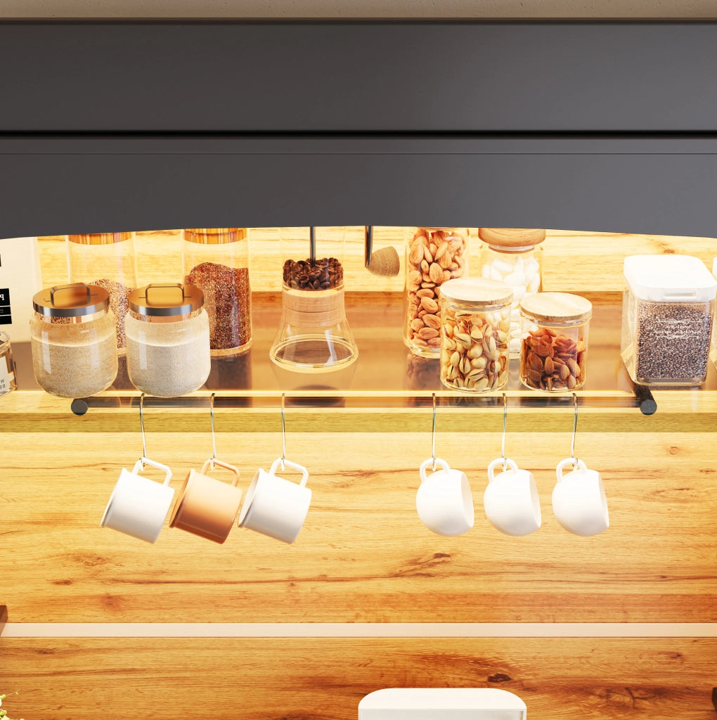 Credenza alta da cucina 107x43x184 cm in MDF nero con LED USB