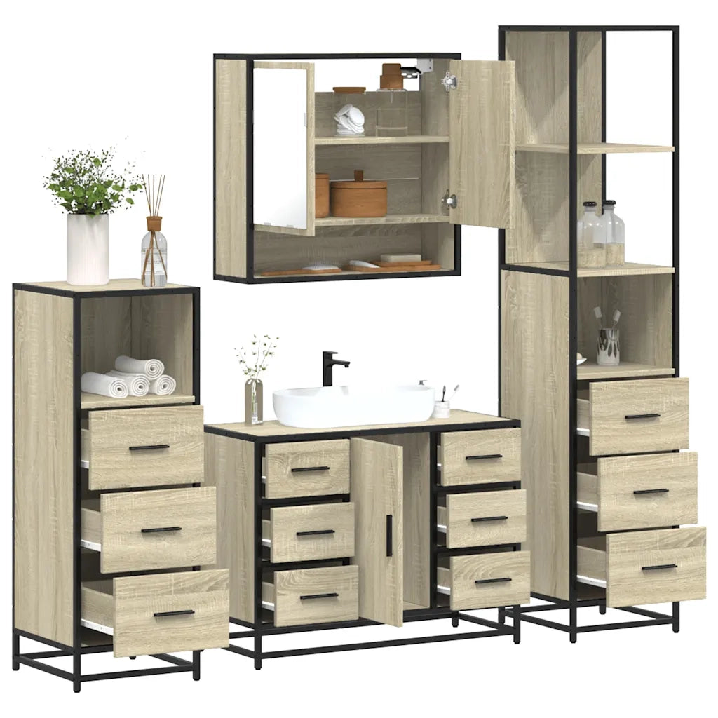 Set Mobili da Bagno 4 pz Rovere Sonoma in Legno Multistrato 3301291