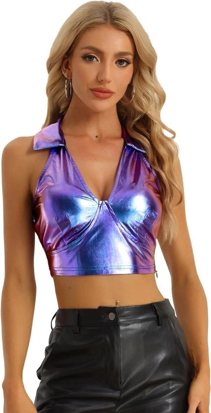 Top con decorazione in metallizzato glitter per donne - Senza maniche, tocco festivo per il soprabito