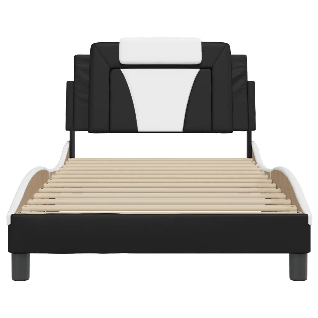 Letto singolo | Letto per adulti | Giroletto Viana con LED senza Materasso Nero e Bianco 100x200 cm