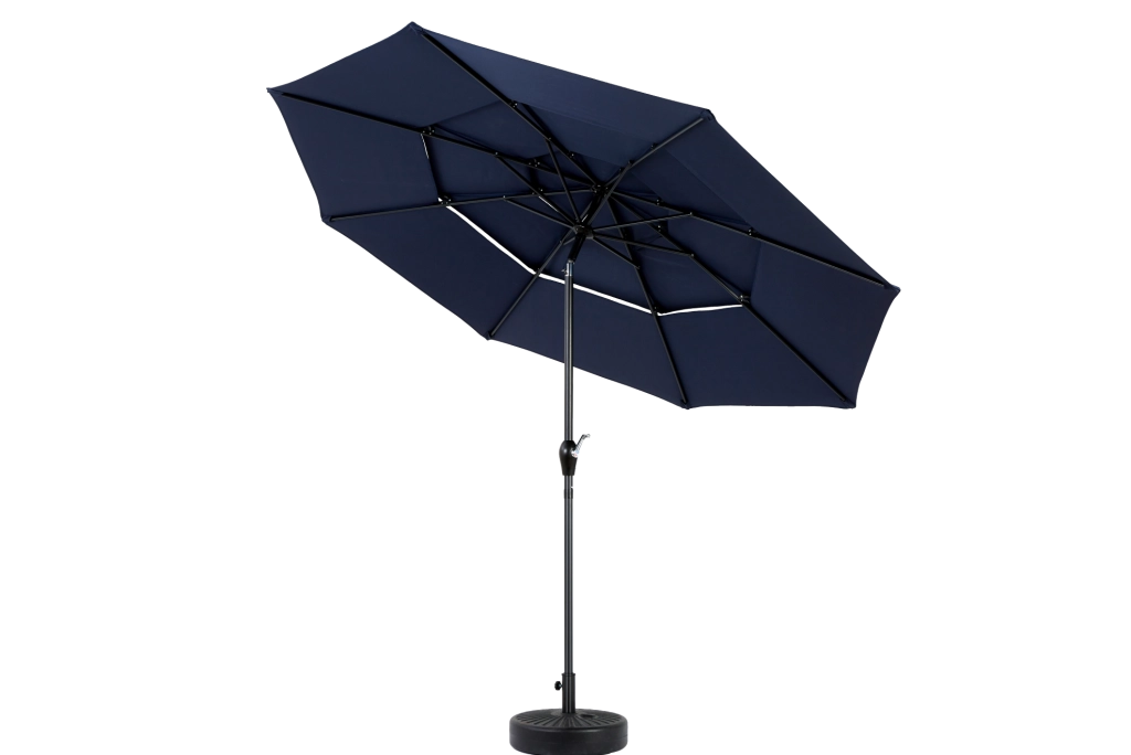 Ombrellone da giardino 10 ft con 3 teli; apertura a manovella e inclinazione; blu navy in acciaio