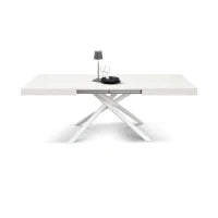 PAZZO DESIGN Tavolo Allungabile con Gambe Incrociate, Made in Italy, 140 x 90 x 74 cm, Bianco Frassinato con Gamba Bianca