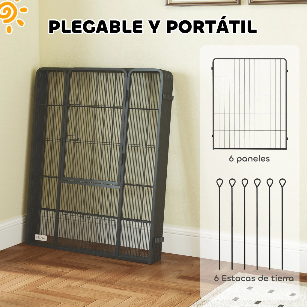 Recinto per Cani 6 Pannelli 100cm con Porta Interno Esterno ¨C Xylo ¨C Nero