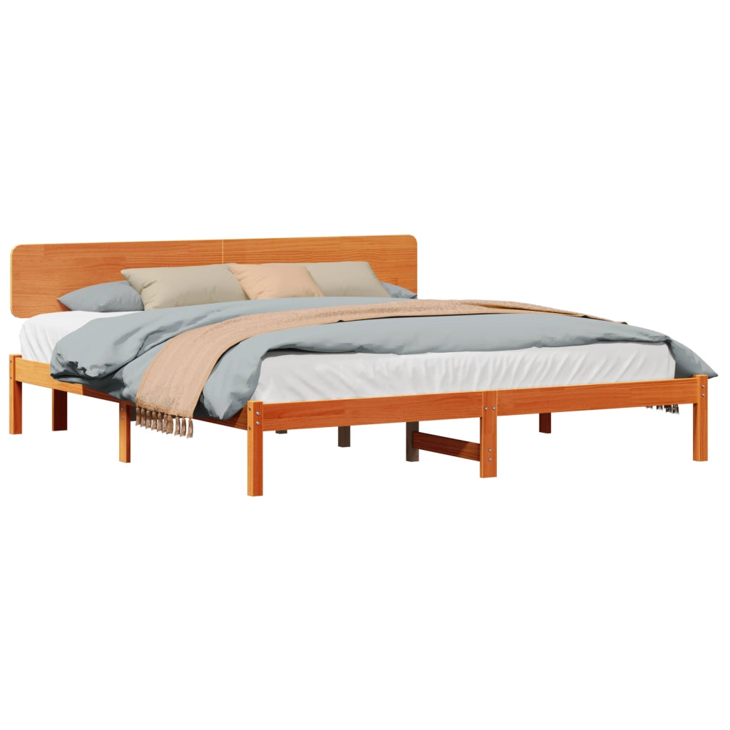 Struttura Letto con Testiera Marrone Cerato 180x200 cm Legno Massello di Pino