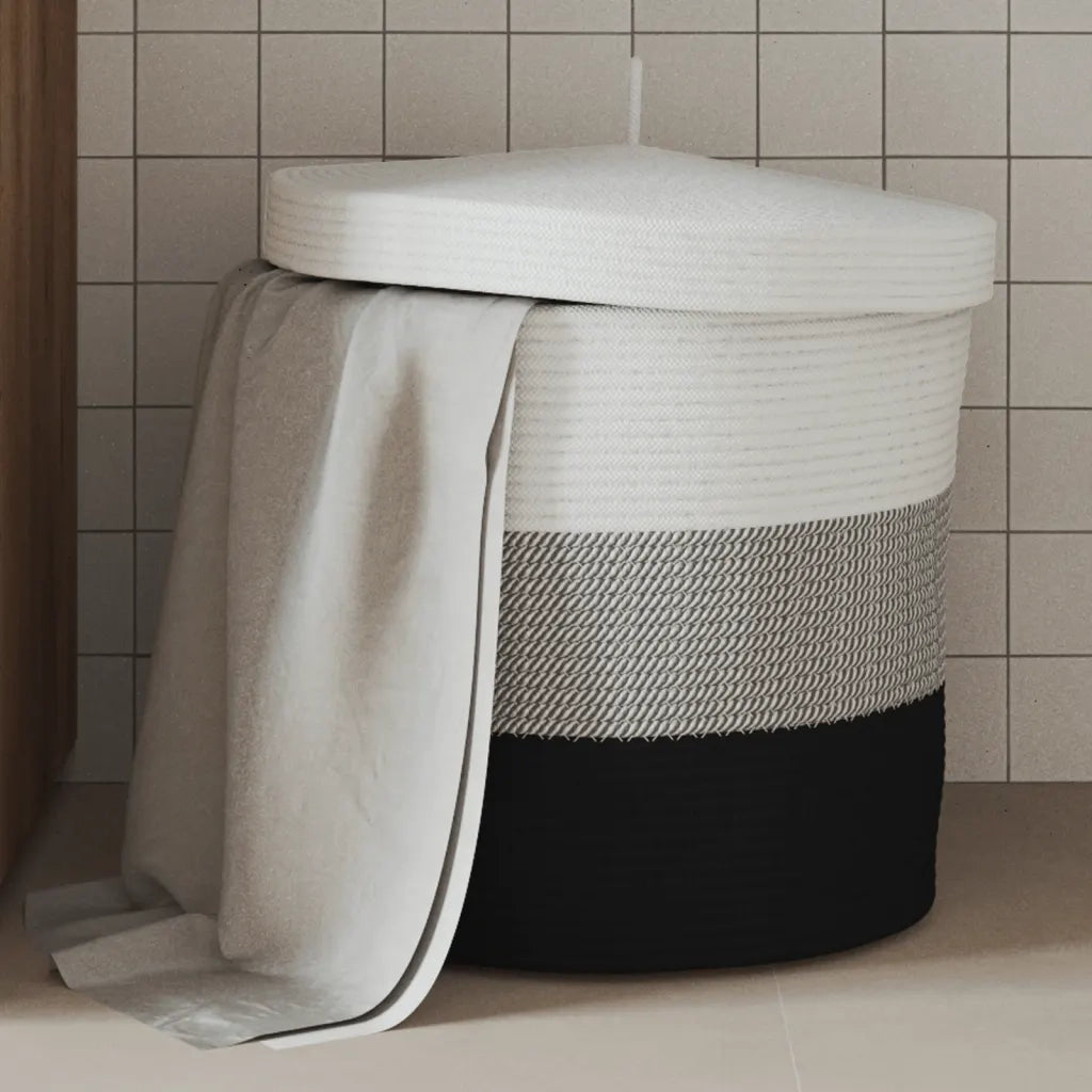 Cestino Portaoggetti con Coperchio Bianco Nero ?40x35cm Cotone CFW7178518