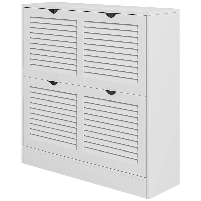 MOBILE SCARPIERA SALVASPAZIO IN LEGNO PER 16 PAIA DI SCARPE CON 2 ANTE A RIBALTA, 81.5X25X83CM, BIANCO