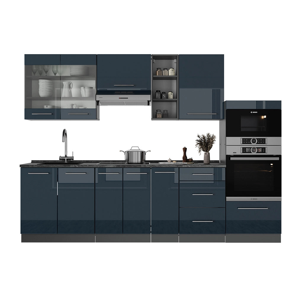 Cucina componibile Fame-Line Blu scuro lucido/Antracite 280 cm, PL Marmo Vicco