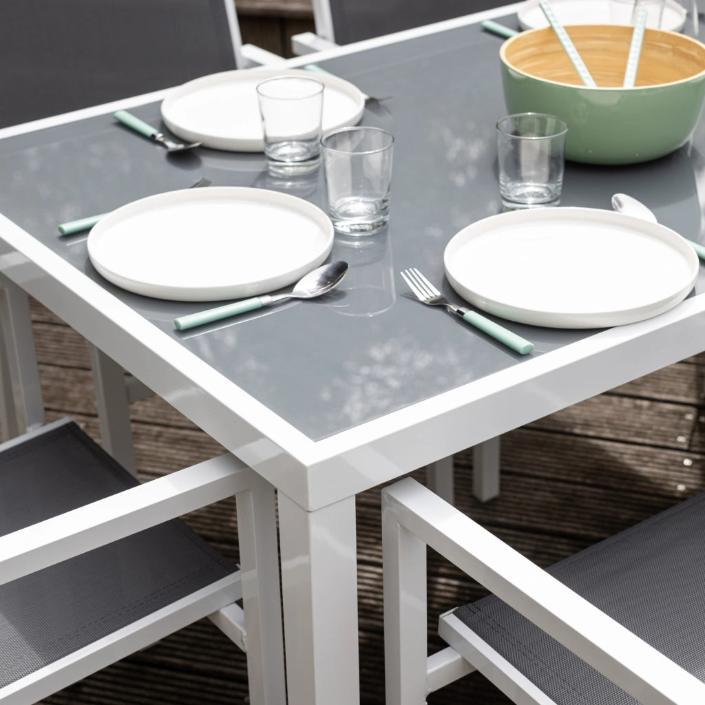 Set di mobili da giardino BERGAMO in textilene grigio 6 posti - alluminio bianco