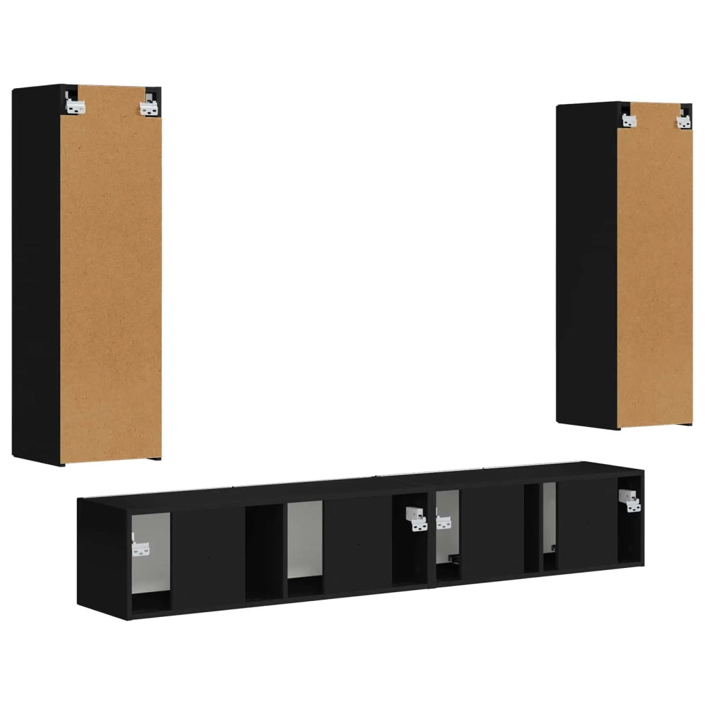 Set mobile TV Montaggio a parete 3 pcs Nero Legno multistrato