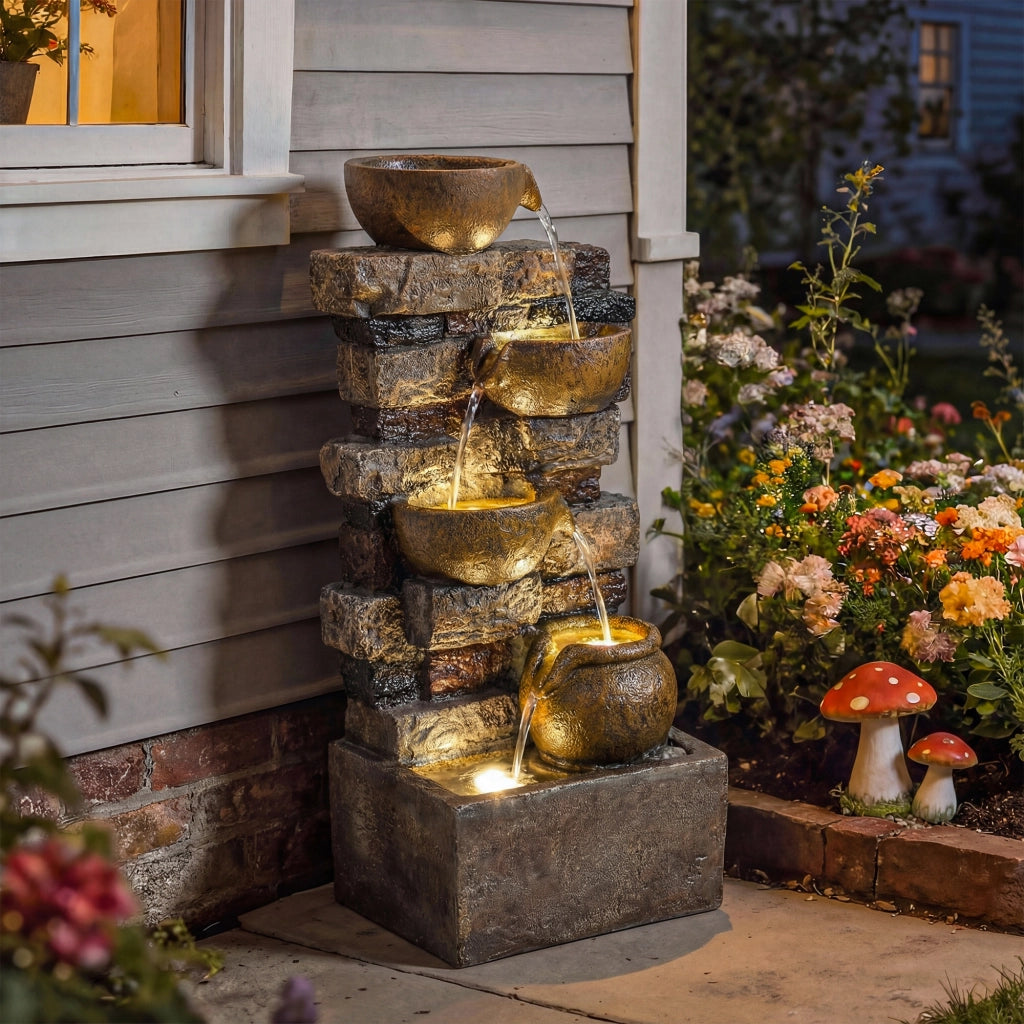 Fontana da Giardino con LED ¨C zephmum ¨C Marrone 5 Livelli