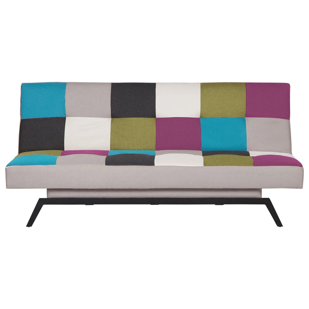 Divano Letto Rivestimento Tessuto Patchwork Multicolore 3 Posti Meccanismo Click Clack