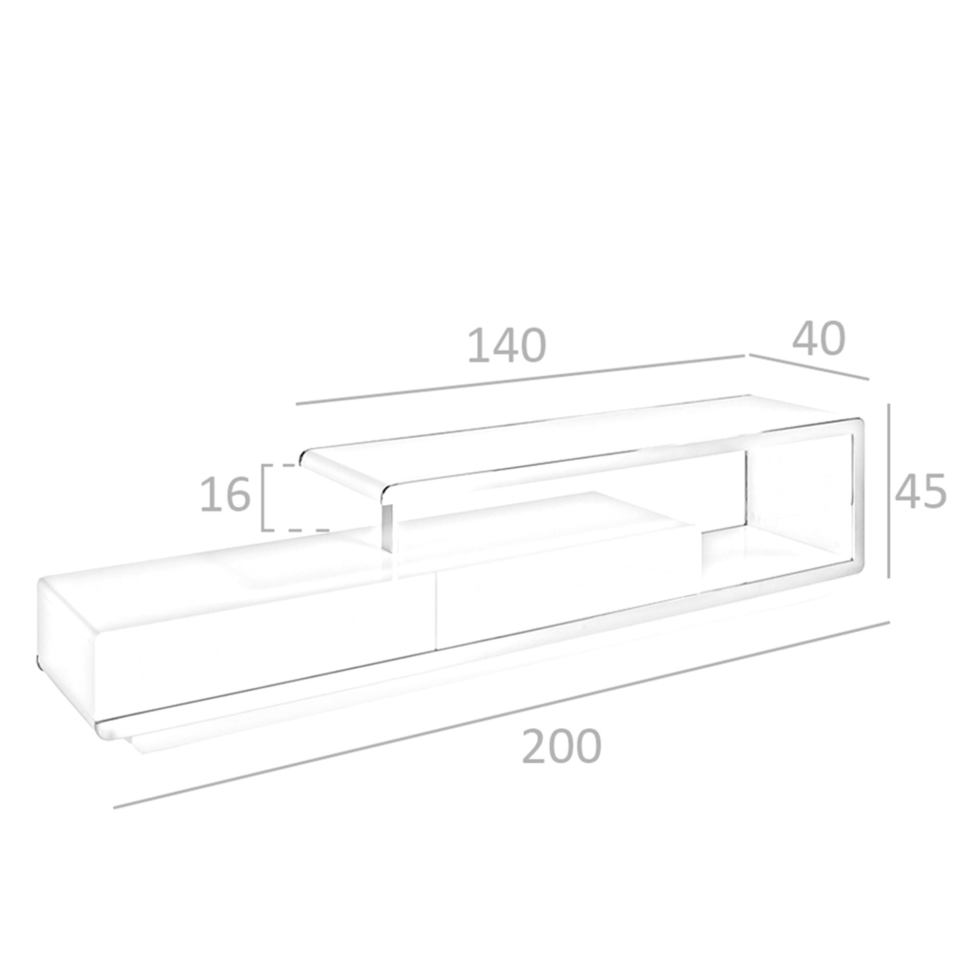 Mobile TV in legno bianco con base in acciaio cromato e base in acciaio cromato