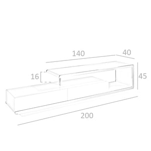 Mobile TV in legno bianco con base in acciaio cromato e base in acciaio cromato