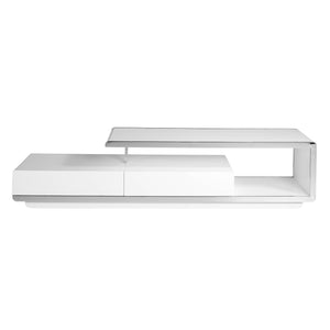 Mobile TV in legno bianco con base in acciaio cromato e base in acciaio cromato