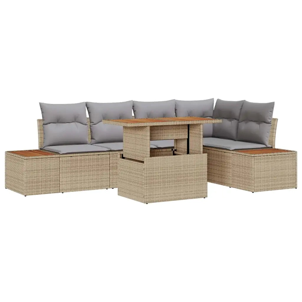 Set da Pranzo per Giardino con cuscino 6 pcs Beige e grigio