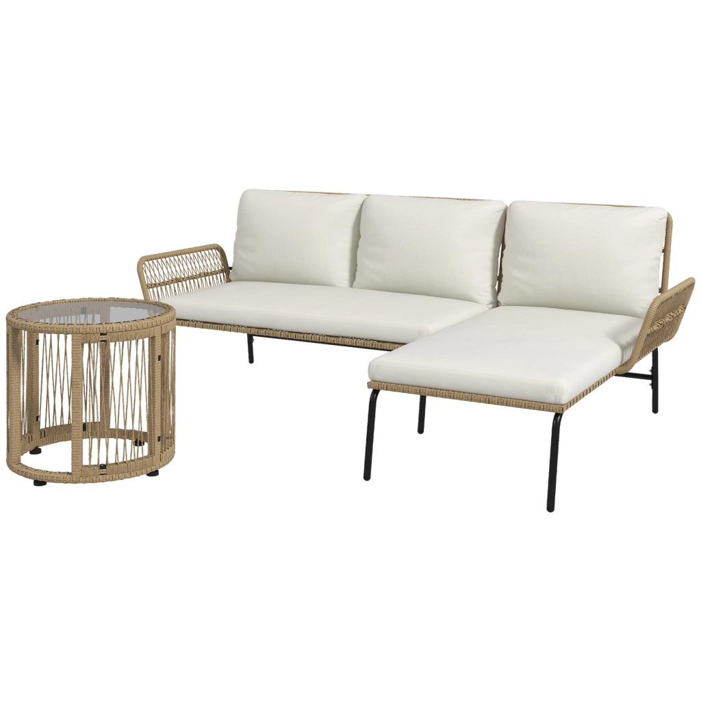 Set Divano Giardino in PolyRattan ¨C Zephmum ¨C Naturale + Bianco 122x79x75 cm