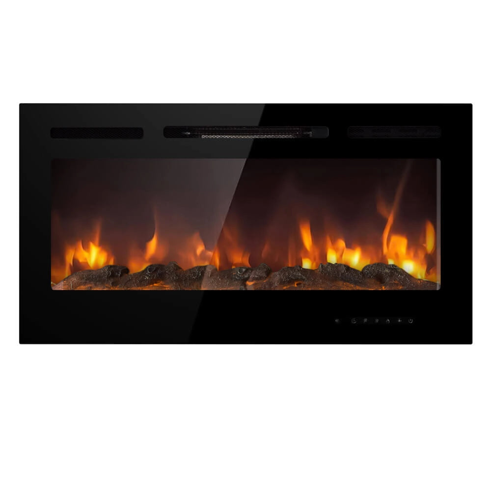 Camino Elettrico da Incasso Effetto Fiamma 101,6x14x54,6 cm 750W/1500W Nero