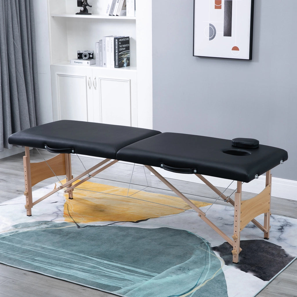 Letto Massaggio Portatile 2 Zone Regolabile ¨C zephmum ¨C 186x60 cm Nero Legno