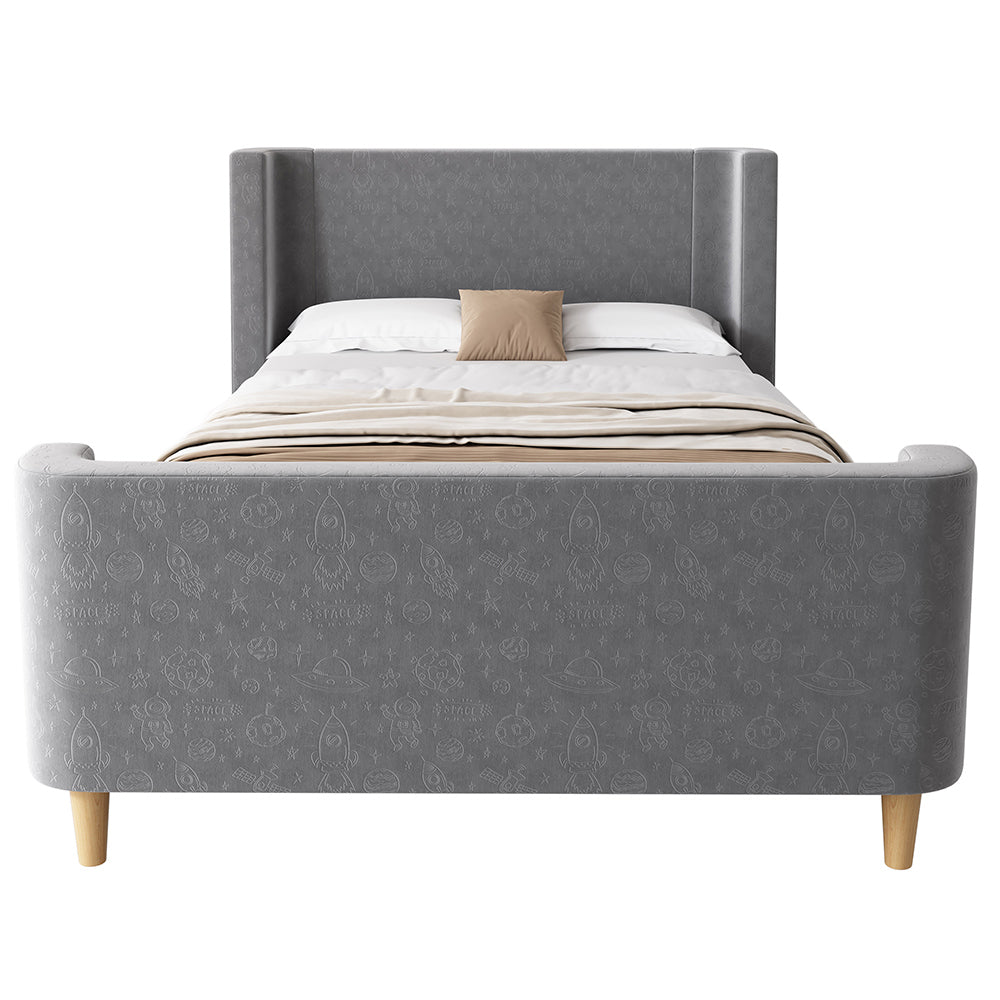 Letto singolo imbottito per bambini - Xylo - 90x200 cm - Grigio velluto