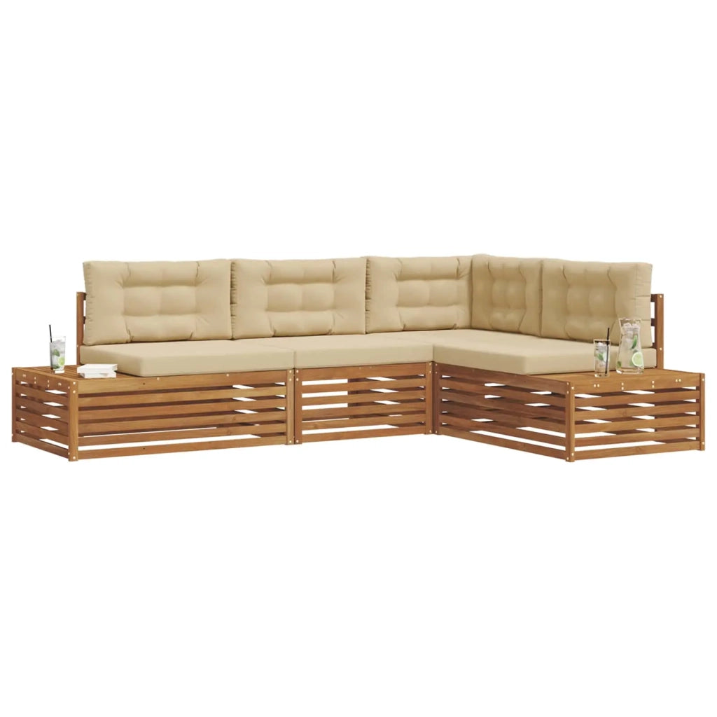 Set di divani da esterno con cuscino 4 Pezzo Naturale e Beige