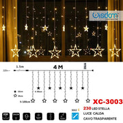 Trade Shop - Tenda Luminosa Natalizia 230 Led Con Stelle Luce Calda Cavo Trasparente Xc-3003 -