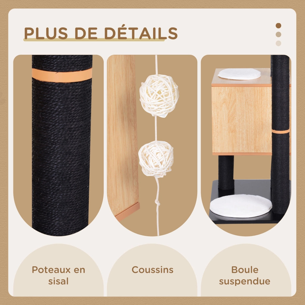 Arbre ¨¤ chats con griffoir e piattaforme ¨C zephmum ¨C MDF nero 71.5x49.5x120 cm