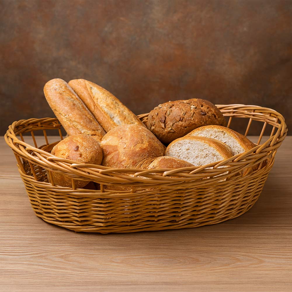 Cesta contenitore ovale in vimini naturale intrecciato a mano con bordi rialzati