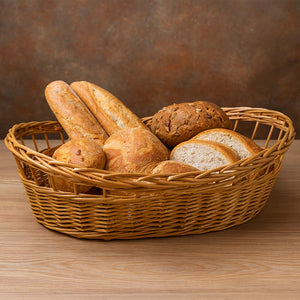 Cesta contenitore ovale in vimini naturale intrecciato a mano con bordi rialzati