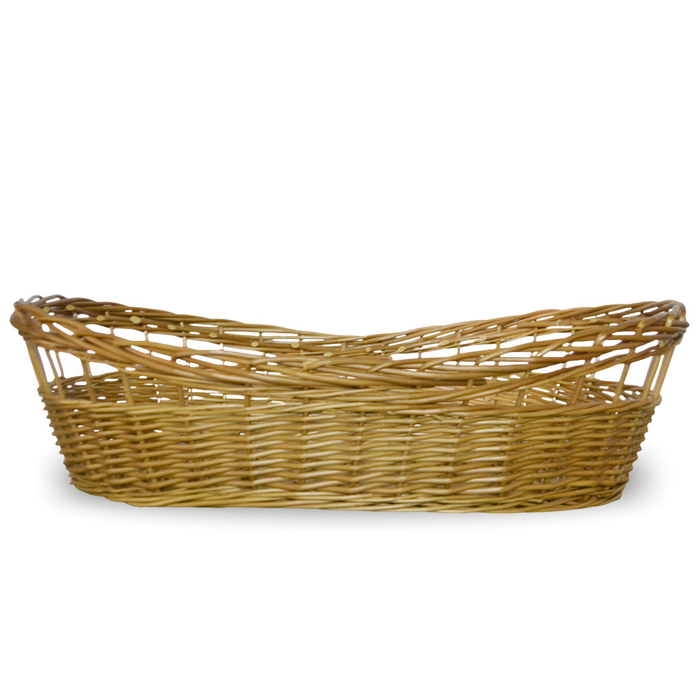 Cesta contenitore ovale in vimini naturale intrecciato a mano con bordi rialzati