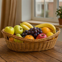 Cesta contenitore ovale in vimini naturale intrecciato a mano con bordi rialzati