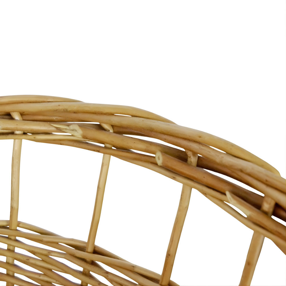 Cesta contenitore ovale in vimini naturale intrecciato a mano con bordi rialzati