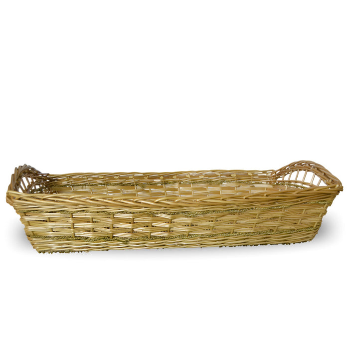 Cesta contenitore rettangolare in vimini intrecciato a mano con bordi rialzati