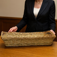Cesta contenitore rettangolare in vimini intrecciato a mano con bordi rialzati